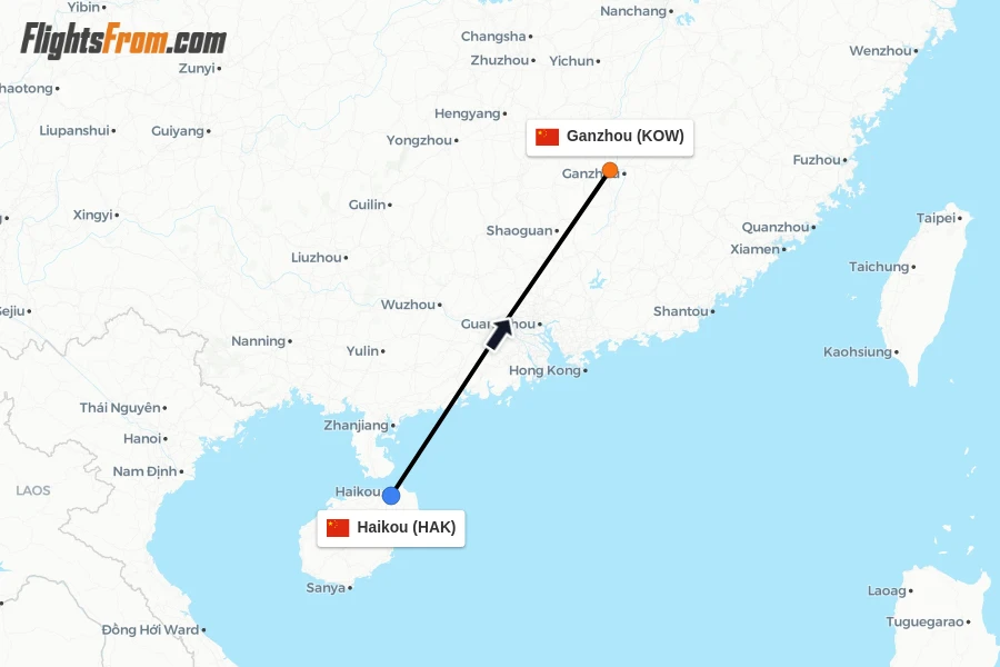 Flights from Haikou to Ganzhou route map