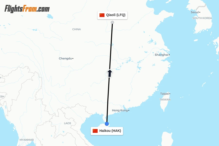 Flights from Haikou to Qiaoli route map