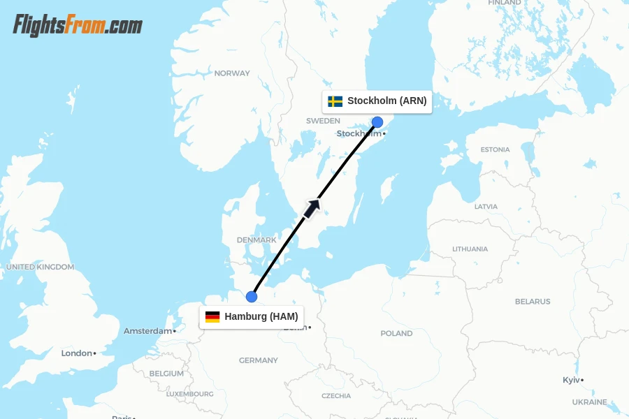 Flights from Hamburg to Stockholm route map