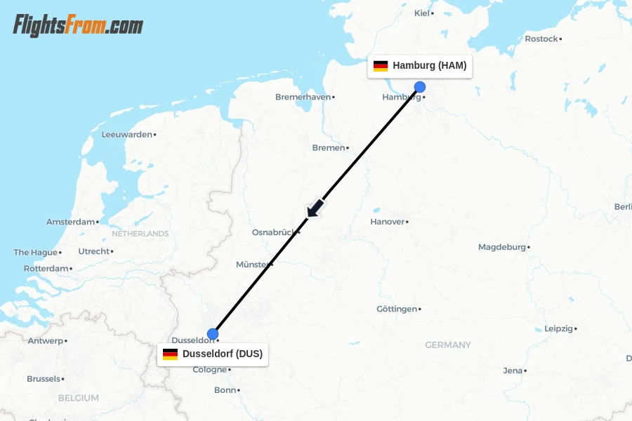 Flights from Hamburg to Dusseldorf route map