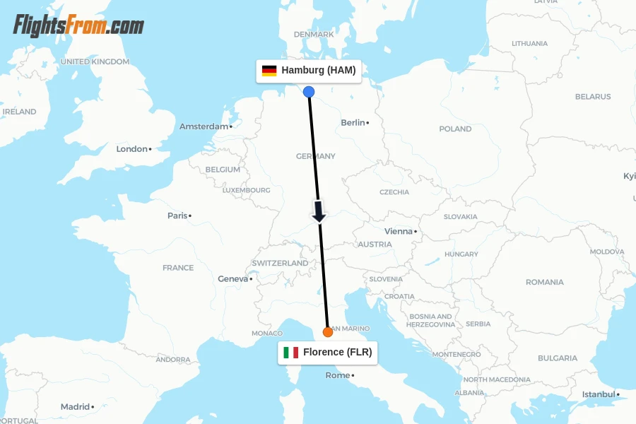 Flights from Hamburg to Florence route map