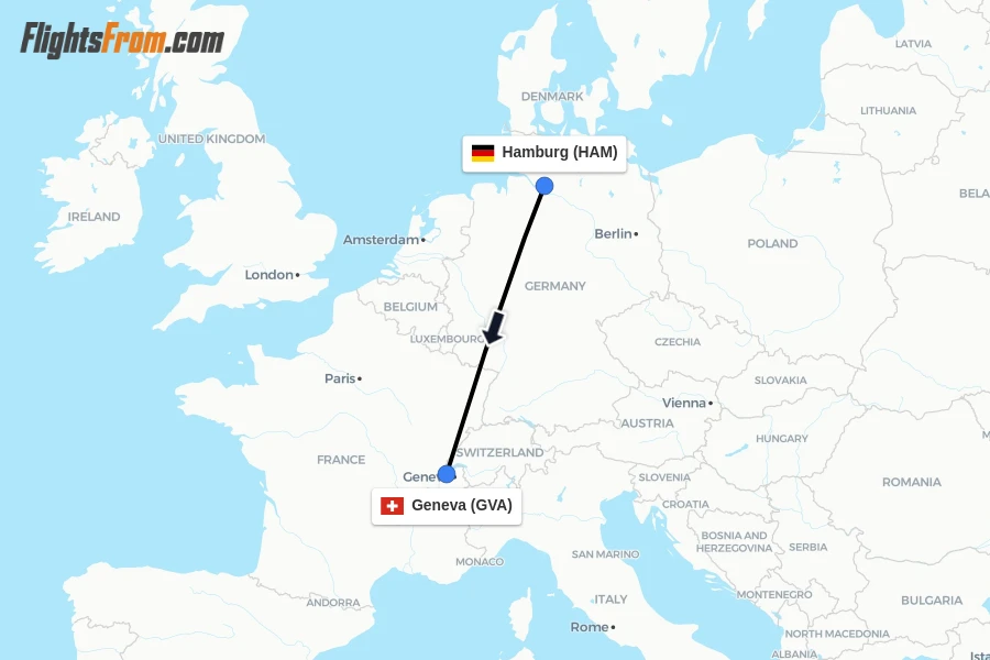 Flights from Hamburg to Geneva route map