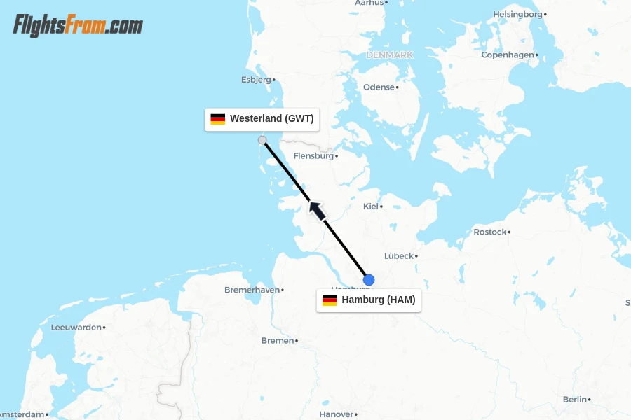 Flights from Hamburg to Westerland route map