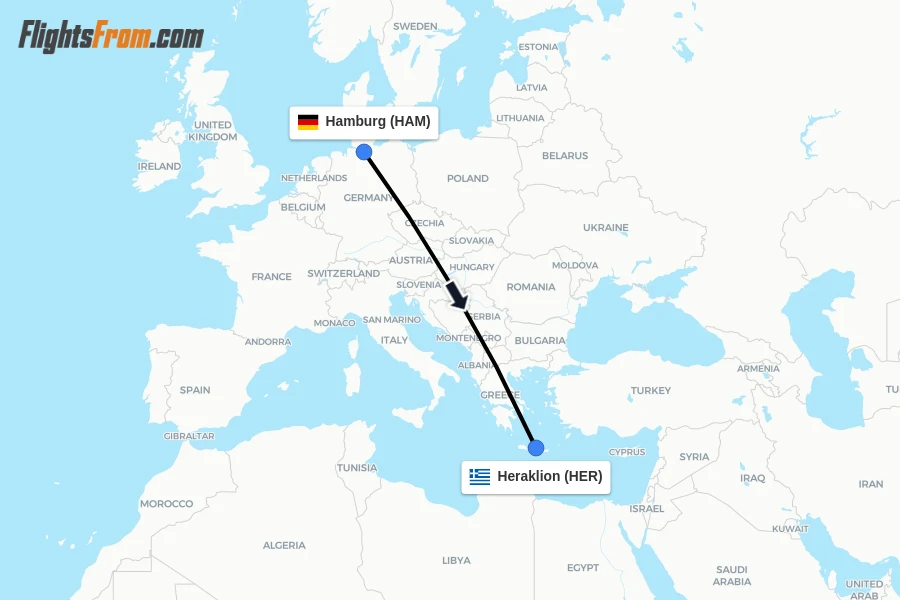 Flights from Hamburg to Heraklion route map