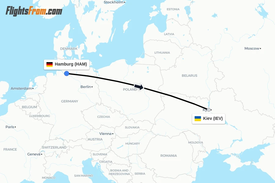 Flights from Hamburg to Kiev route map