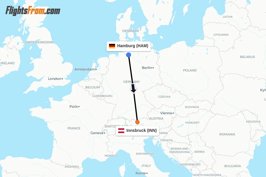 Flights from Hamburg to Innsbruck route map