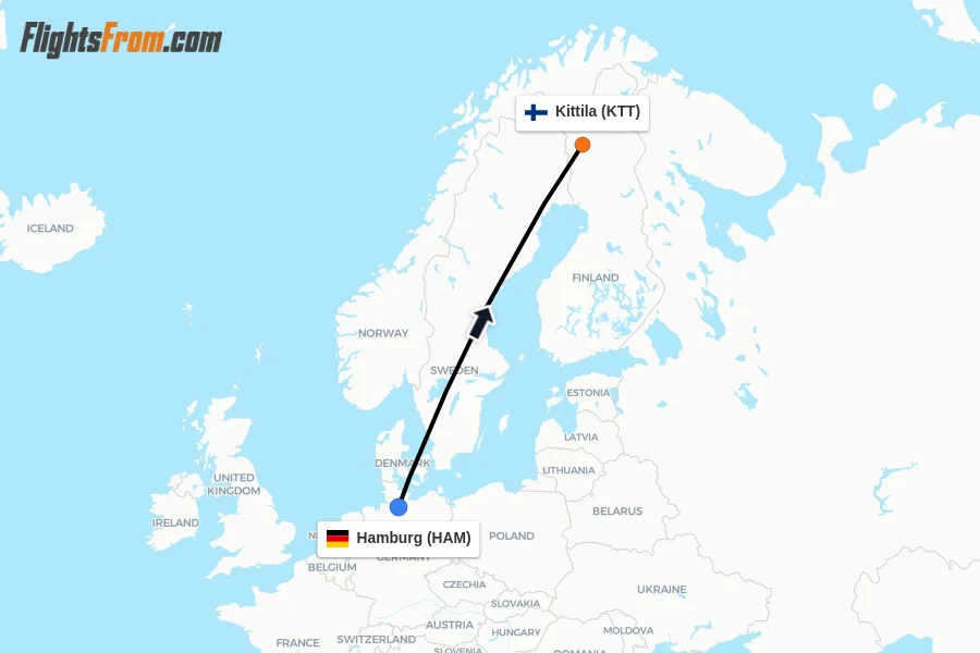 Flights from Hamburg to Kittila route map