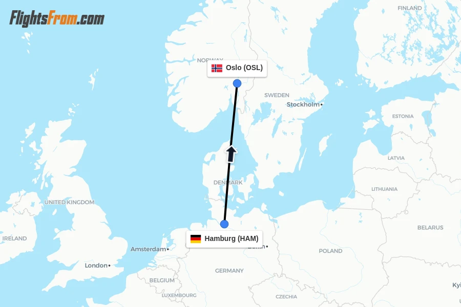 Flights from Hamburg to Oslo route map
