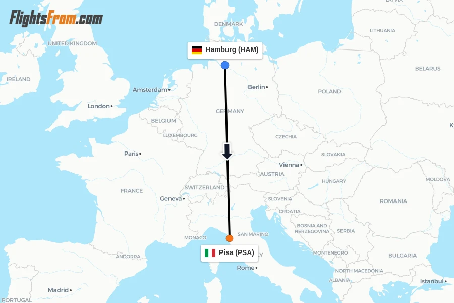 Flights from Hamburg to Pisa route map