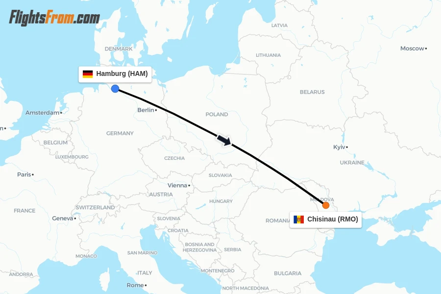 Flights from Hamburg to Chisinau route map
