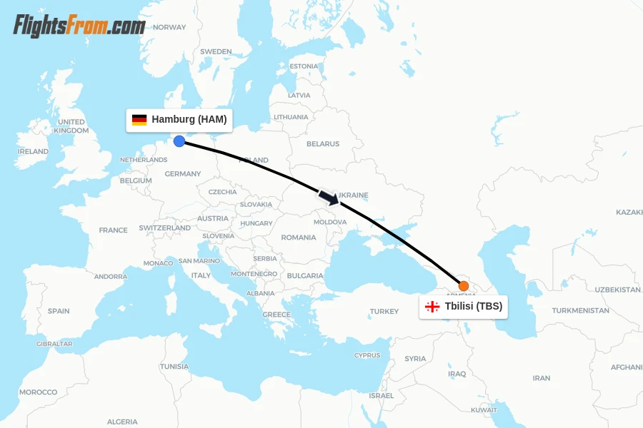 Flights from Hamburg to Tbilisi route map