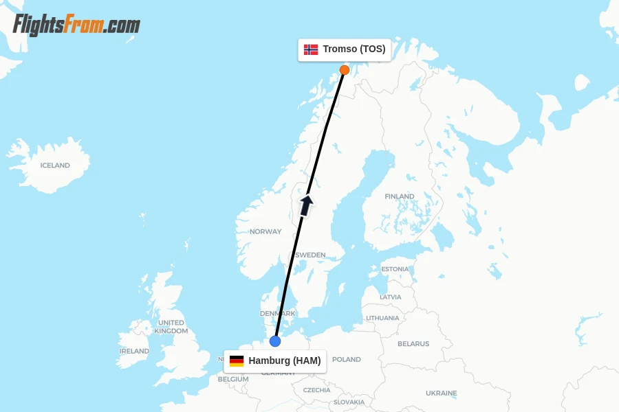 Flights from Hamburg to Tromso route map