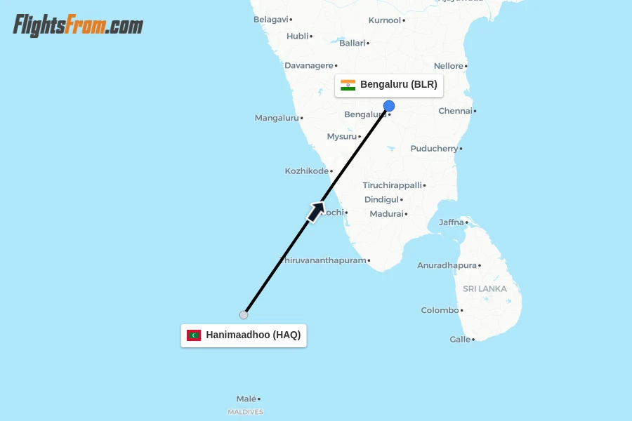 Flights from Hanimaadhoo to Bengaluru route map