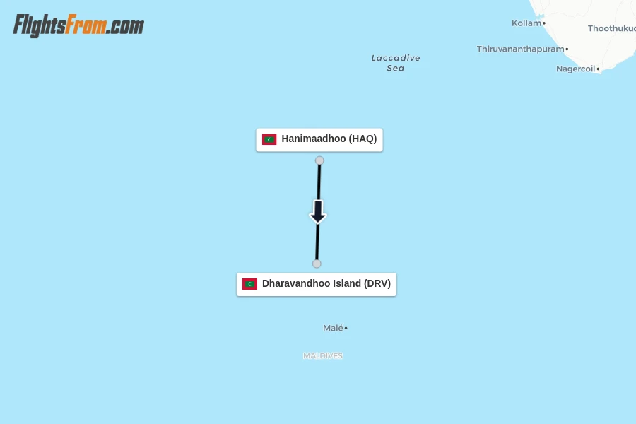 Flights from Hanimaadhoo to Dharavandhoo Island route map