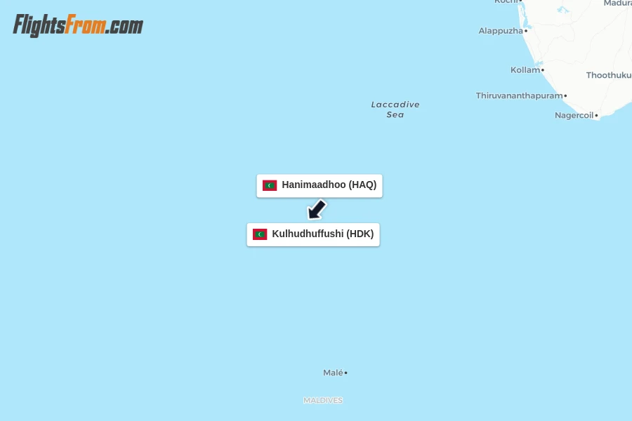 Flights from Hanimaadhoo to Kulhudhuffushi route map