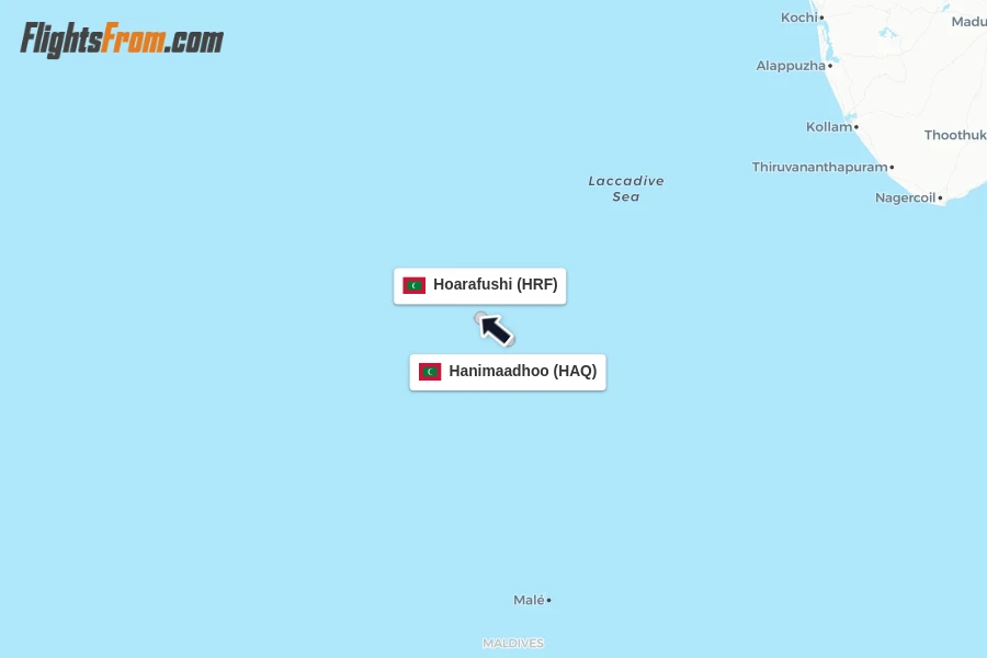 Flights from Hanimaadhoo to Hoarafushi route map