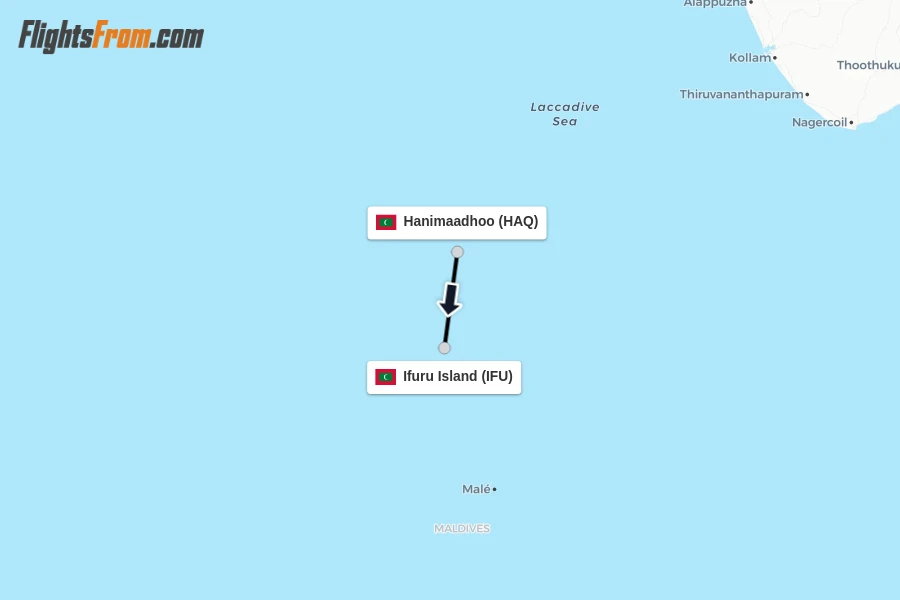 Flights from Hanimaadhoo to Ifuru Island route map