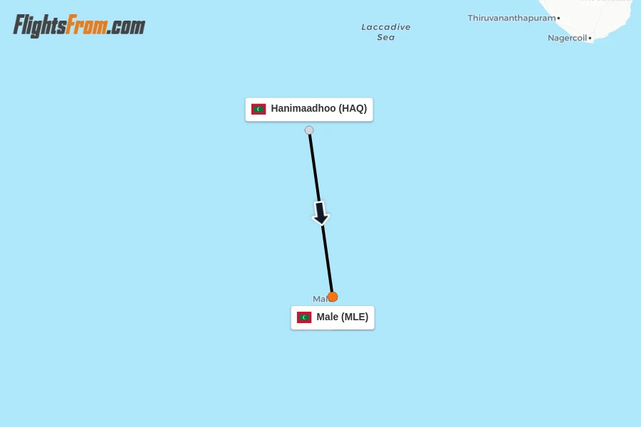Flights from Hanimaadhoo to Male route map