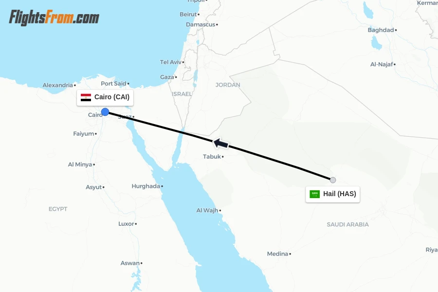 Flights from Hail to Cairo route map