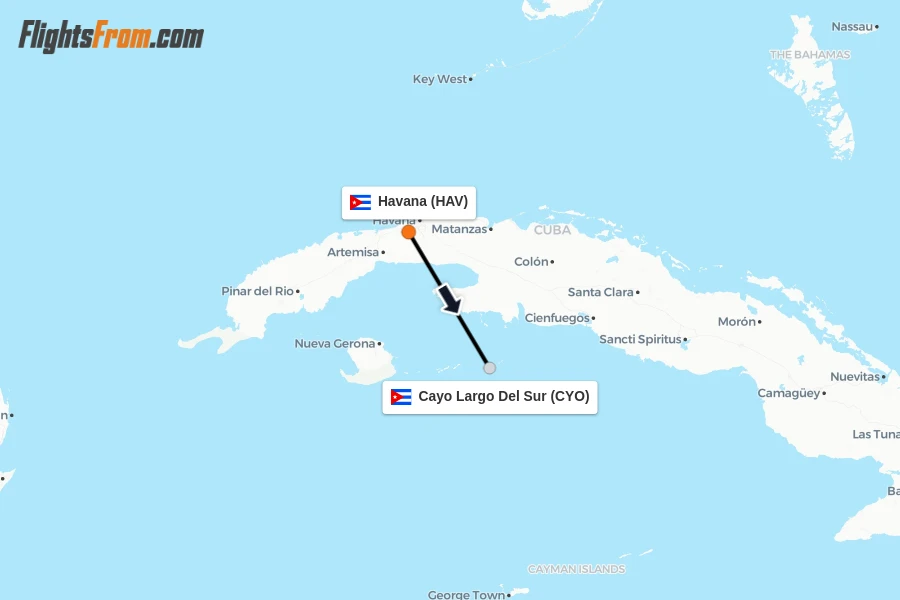 Flights from Havana to Cayo Largo Del Sur route map
