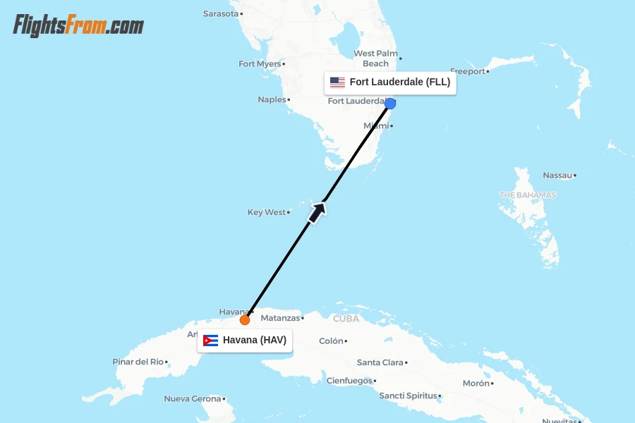 Flights from Havana to Fort Lauderdale route map