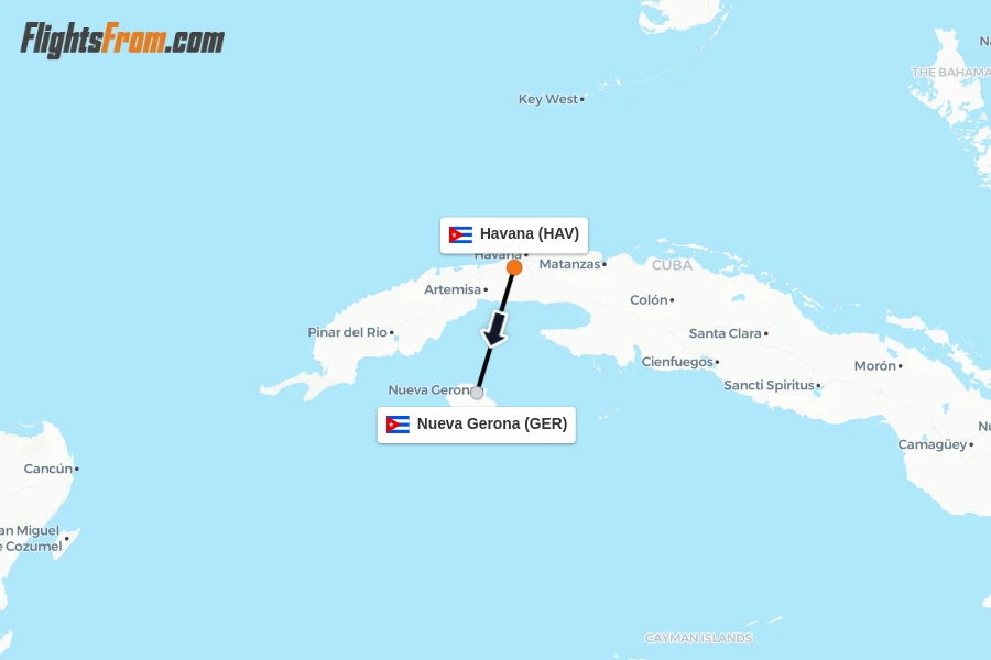 Flights from Havana to Nueva Gerona route map