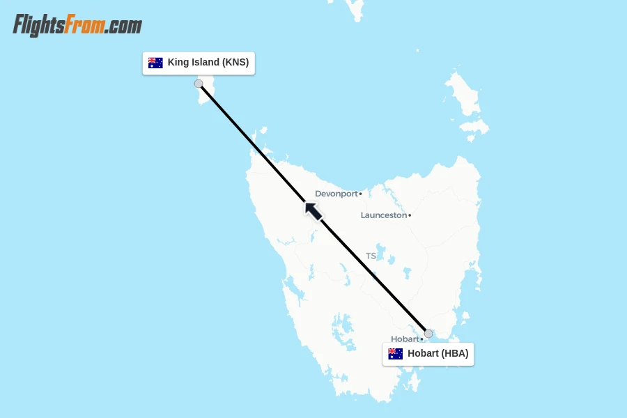 Flights from Hobart to King Island route map