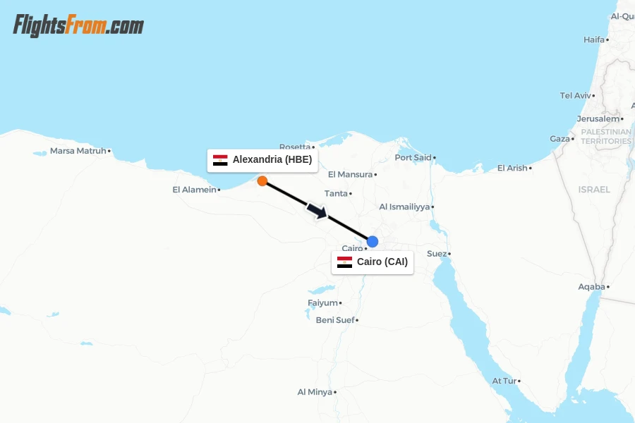 Flights from Alexandria to Cairo route map