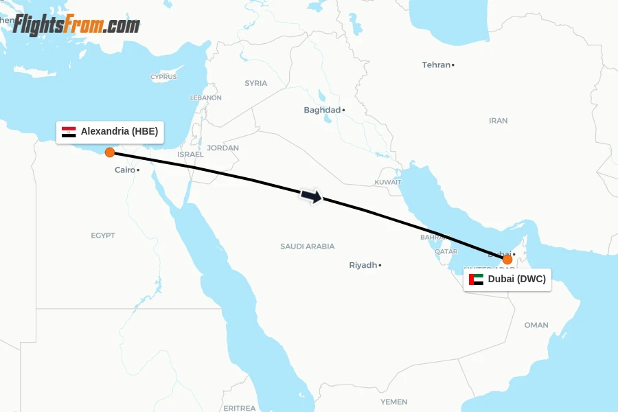 Flights from Alexandria to Dubai route map