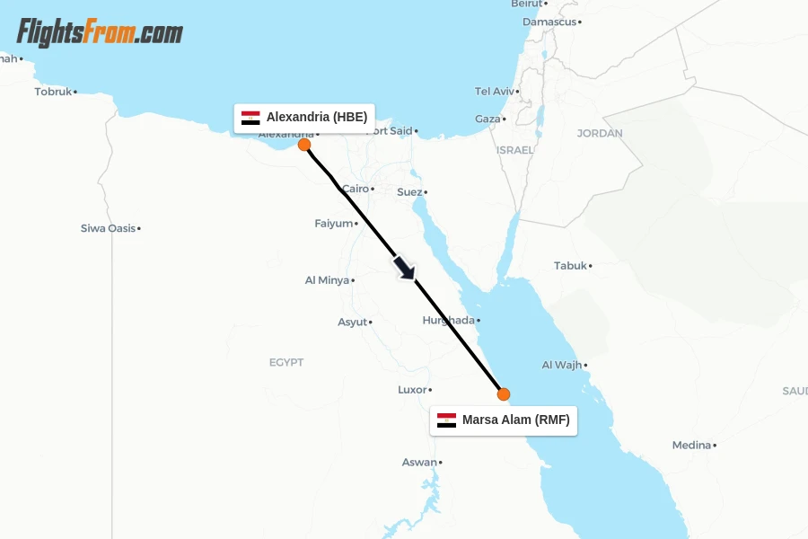 Flights from Alexandria to Marsa Alam route map