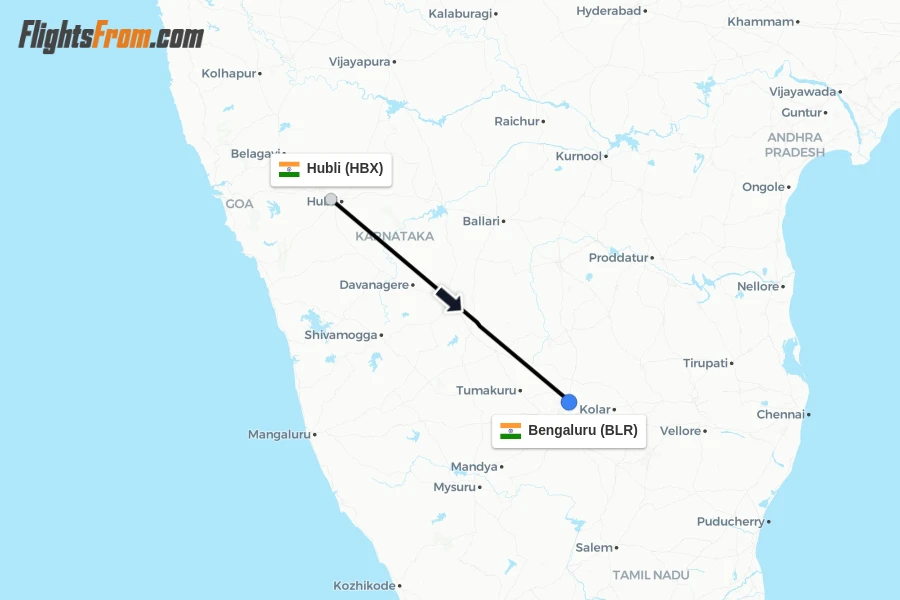 Flights from Hubli to Bengaluru route map