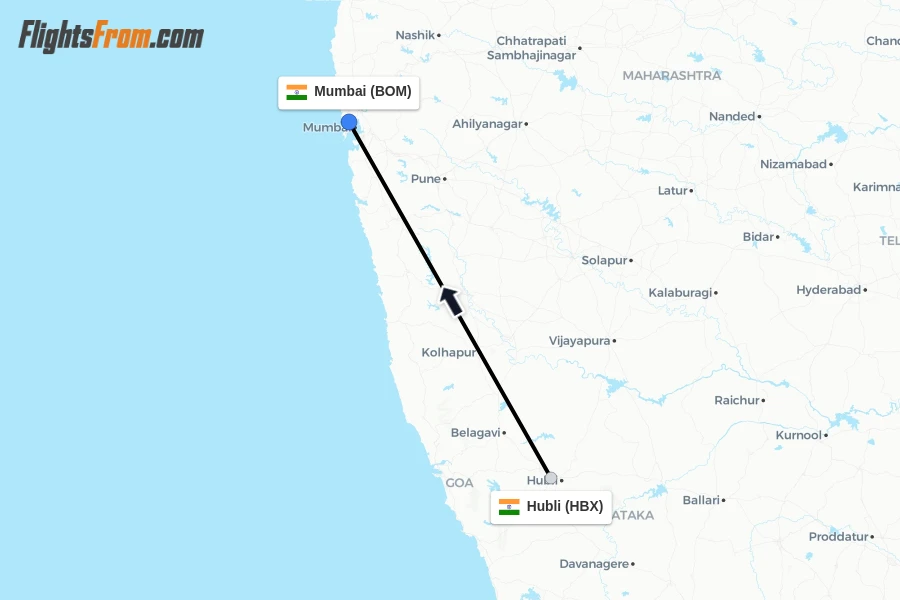 Flights from Hubli to Mumbai route map