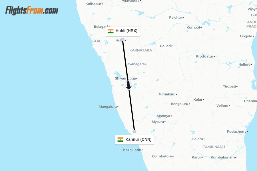 Flights from Hubli to Kannur route map