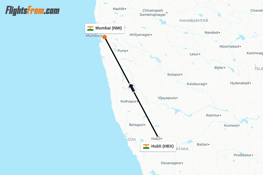Flights from Hubli to Mumbai route map