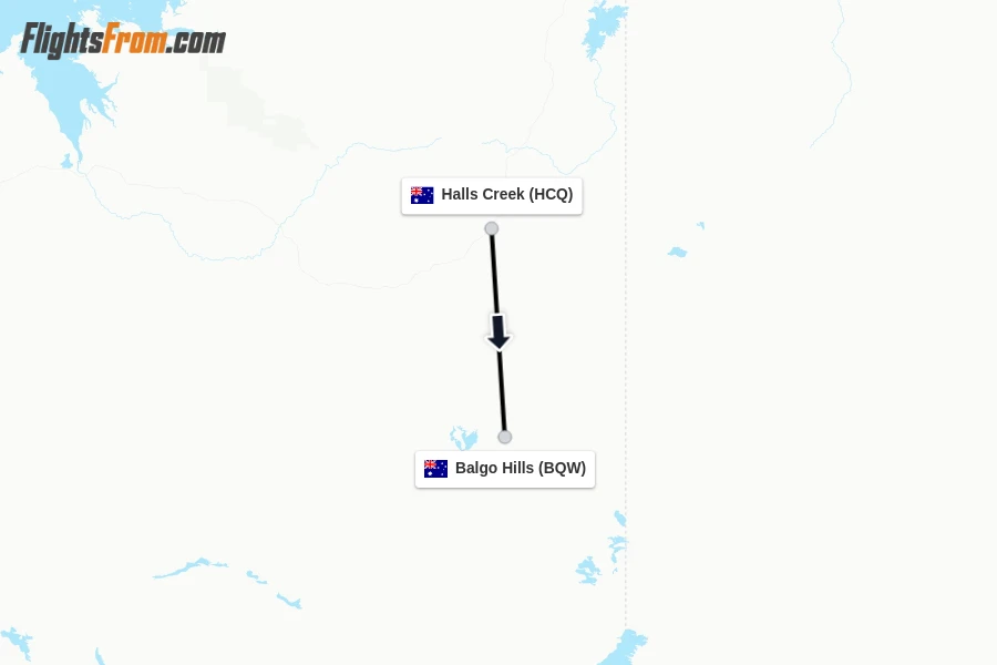 Flights from Halls Creek to Balgo Hills route map