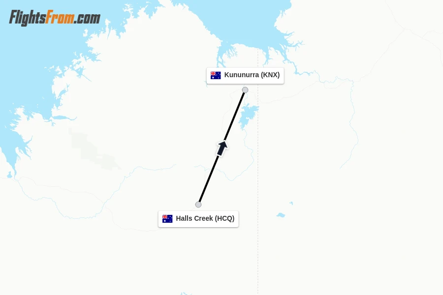 Flights from Halls Creek to Kununurra route map
