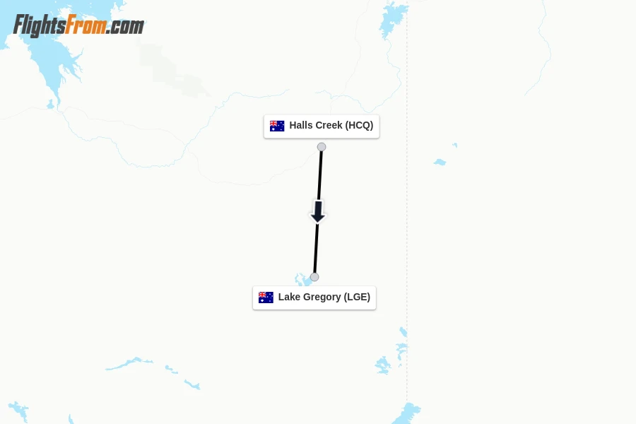 Flights from Halls Creek to Lake Gregory route map