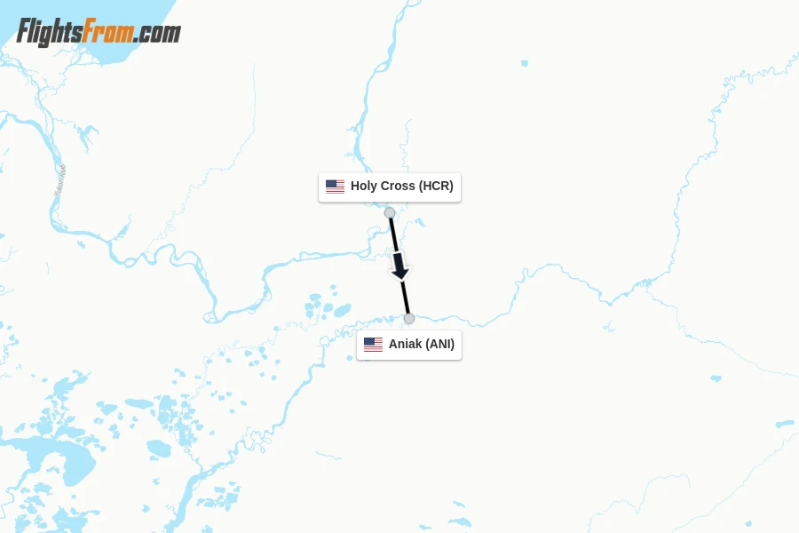 Flights from Holy Cross to Aniak route map