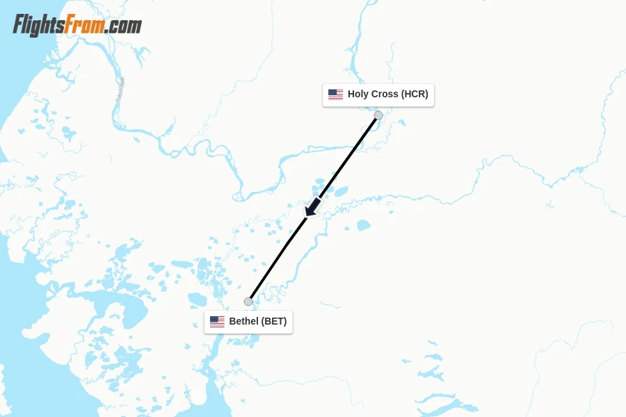 Flights from Holy Cross to Bethel route map