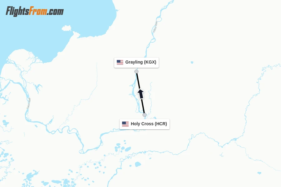 Flights from Holy Cross to Grayling route map