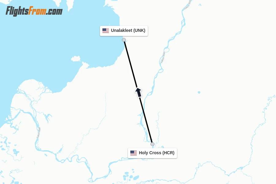 Flights from Holy Cross to Unalakleet route map
