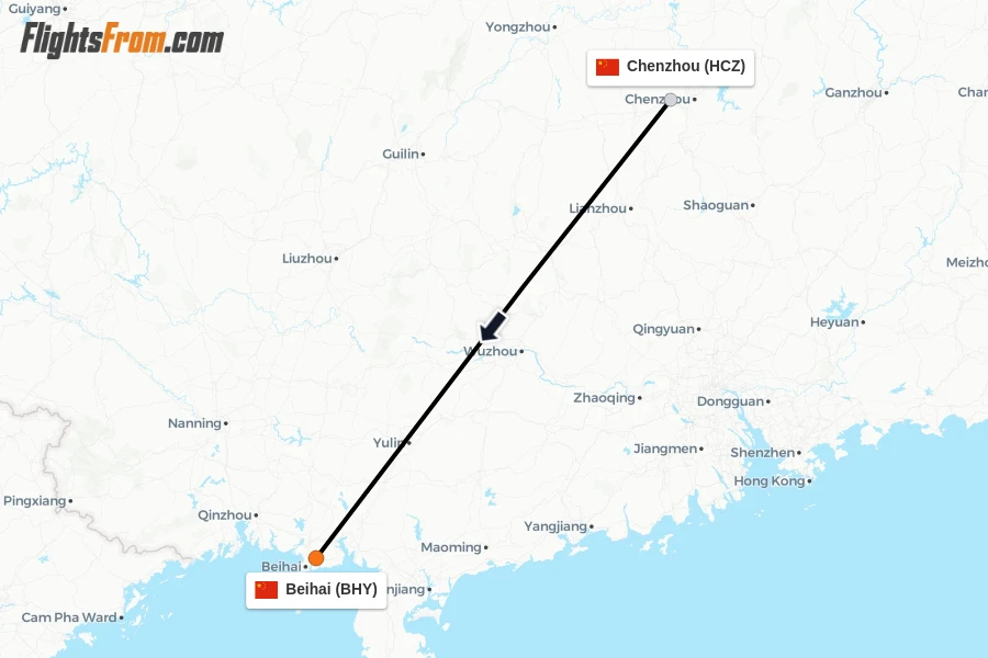 Flights from Chenzhou to Beihai route map