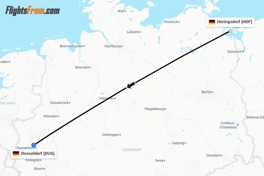 Flights from Heringsdorf to Dusseldorf route map
