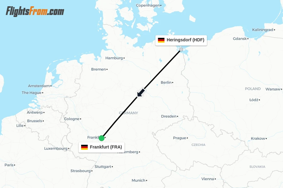 Flights from Heringsdorf to Frankfurt route map