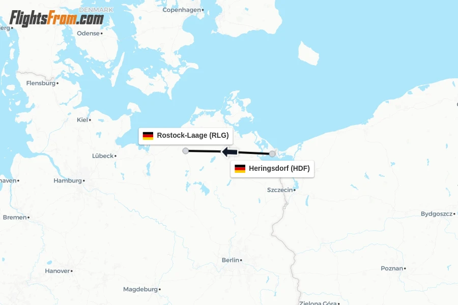 Flights from Heringsdorf to Rostock-Laage route map