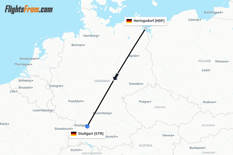 Flights from Heringsdorf to Stuttgart route map