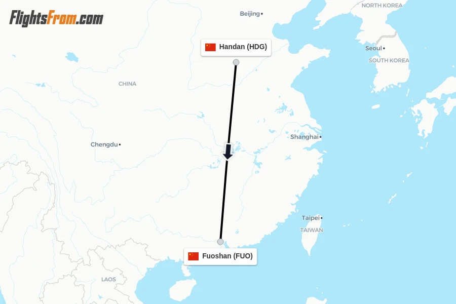 Flights from Handan to Fuoshan route map