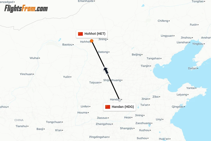 Flights from Handan to Hohhot route map