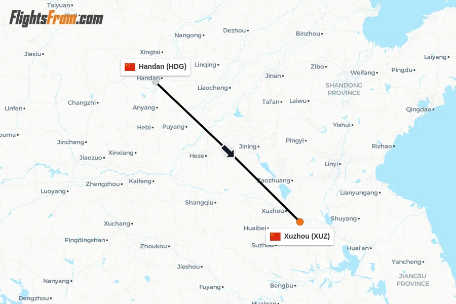 Flights from Handan to Xuzhou route map