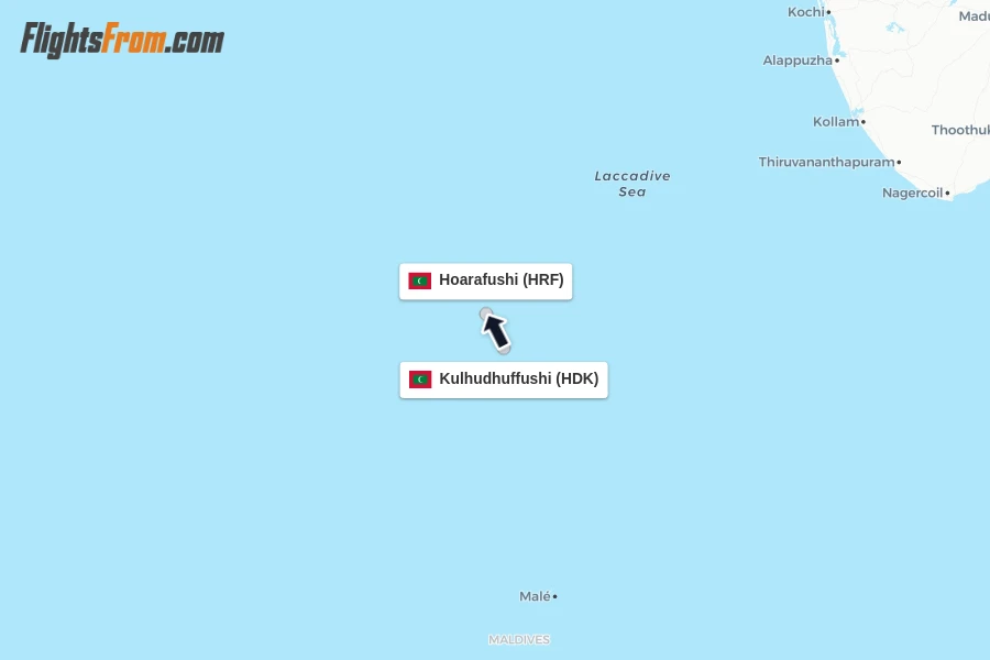 Flights from Kulhudhuffushi to Hoarafushi route map